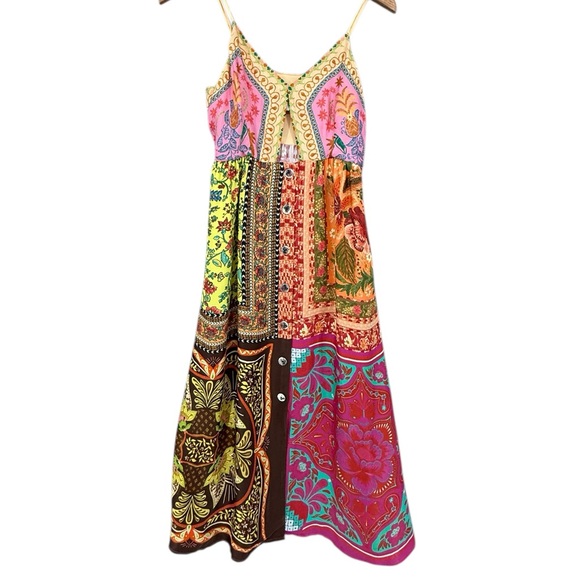 FARM Rio Dresses & Skirts - Farm Rio Mixed Scarves Midi Dress Size Small 100% Viscose Cut-Out Detail NWOT